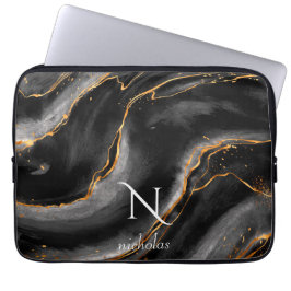 Dunkelnächtlicher Gold-Glitzer-Marmor anpassbar Laptopschutzhülle