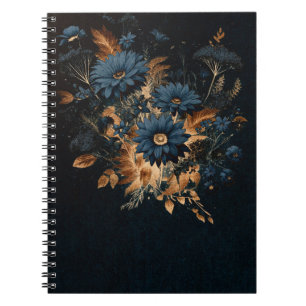 Dunkelnavyblau und Gold, Rustikale Blumen, Glam Bo Notizblock