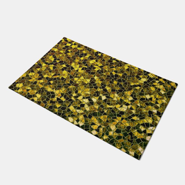 Dunkelockergelbes Mosaik mit schautafen Stangen Fußmatte (Schrägansicht)