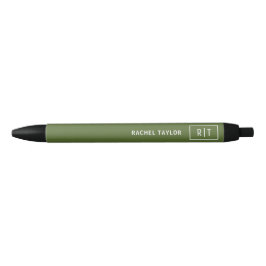 Dunkelolive Green Simple Modern Monogram Kugelschreiber