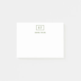 Dunkelolive Green Simple Modern Monogram Post-it Klebezettel