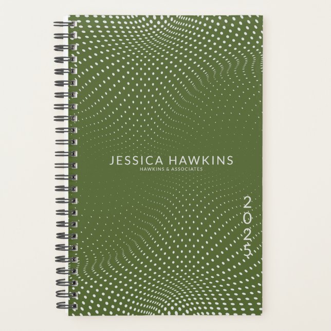 Dunkelolive Grüner Pop Dots Year Planer (Vorderseite)