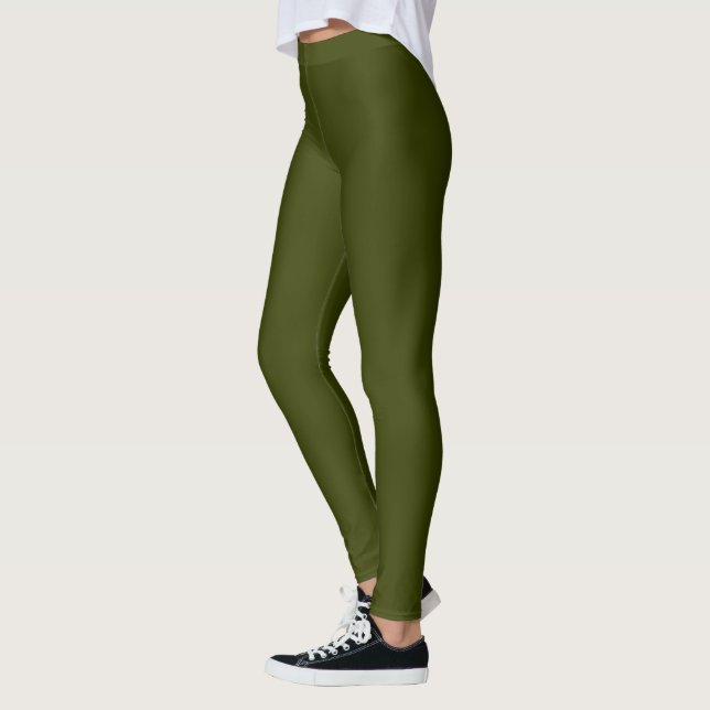 Dunkelolivengrün, solide Farbe Leggings (Links)