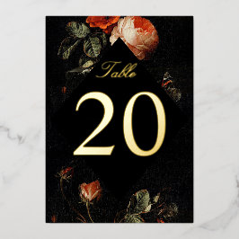 Dunkelromantische Rose im Blumengeflecht Tischnumm Folieneinladung