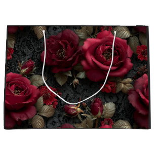 Dunkelromantische Rote Rosen und Buds an der schwa Große Geschenktüte