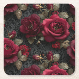 Dunkelromantische Rote Rosen und Buds an der schwa Rechteckiger Pappuntersetzer