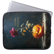 Dunkelromantischer Kürbis- und Rosen-Laptop-Schutz