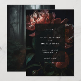 Dunkelromantisches Black Peony Floral Wedding Foto Save The Date