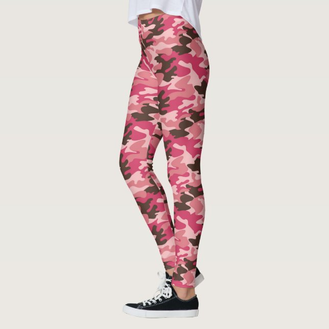 Dunkelrosa, Braun und Rosa Camouflage-Leggings Leggings (Links)