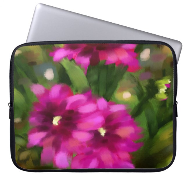 Dunkelrosa Dahlia Blume Blume Grün Laptopschutzhülle (Vorderseite)