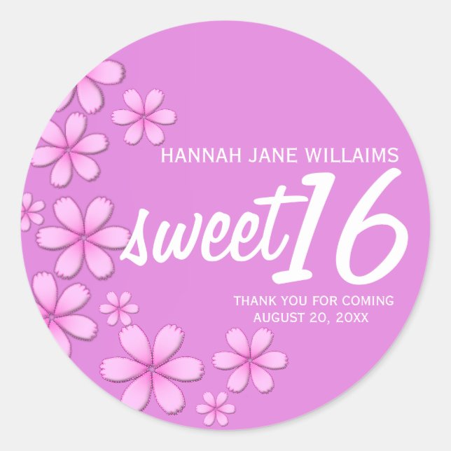 Dunkelrosa Daisy Personalisiert Sweet 16 Sticker S (Vorderseite)