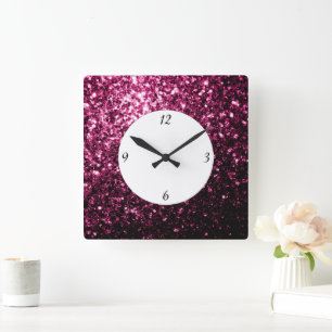 Dunkelrosa falscher glänzender Glitter funkelt mit Quadratische Wanduhr