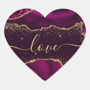 Dunkelrosa & falsches Gold Glitter Achat Valentins Herz-Aufkleber