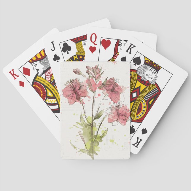 Dunkelrosa Flora-Splash Spielkarten (Rückseite)