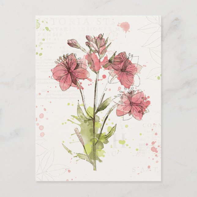 Dunkelrosa Floral Splash Postkarte (Vorderseite)