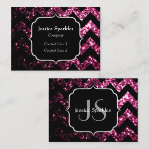 Dunkelrosa Glitter funkelt Schwarzes Chevron Monog Visitenkarte