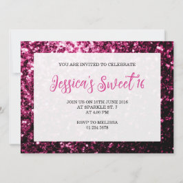 Dunkelrosa Glitzern Glitzer Sweet 16 elegantes Dre Einladung