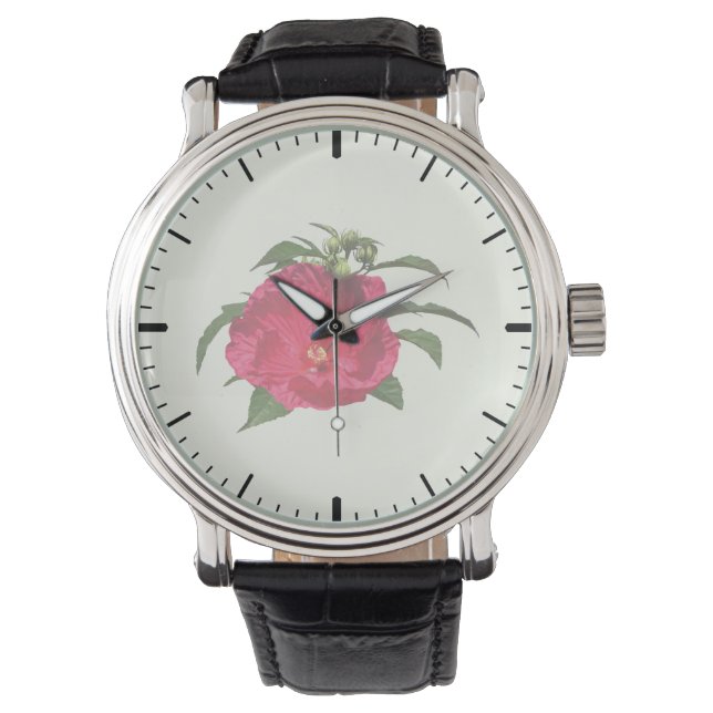 Dunkelrosa Hibiskus Armbanduhr (Vorderseite)