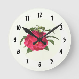 Dunkelrosa Hibiskus Runde Wanduhr