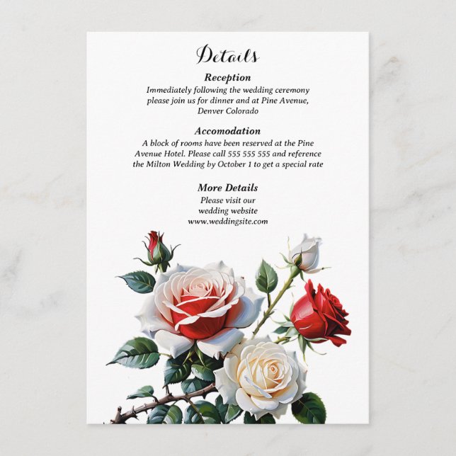 Dunkelrosa Hübsche rote Rosen Blumenhochzeit Begleitkarte (Vorderseite)