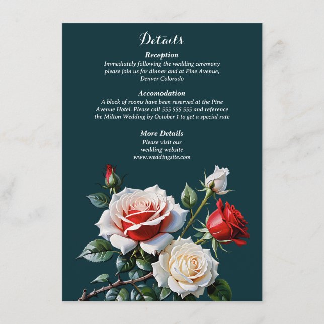 Dunkelrosa Hübsche rote Rosen Blumenhochzeit Begleitkarte (Vorderseite)