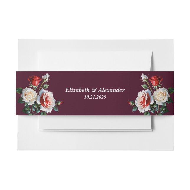 Dunkelrosa Hübsche rote Rosen Blumenhochzeit Einladungsbanderole (Vorderseite Beispiel)