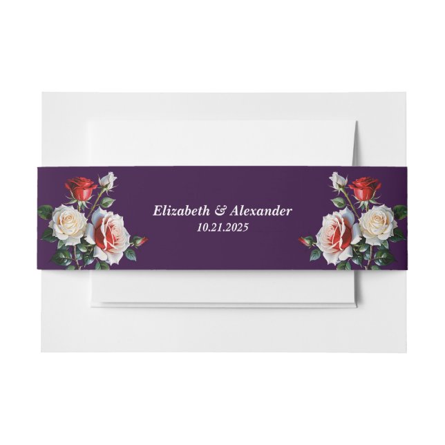 Dunkelrosa Hübsche rote Rosen Blumenhochzeit Einladungsbanderole (Vorderseite Beispiel)