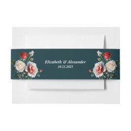 Dunkelrosa Hübsche rote Rosen Blumenhochzeit Einladungsbanderole