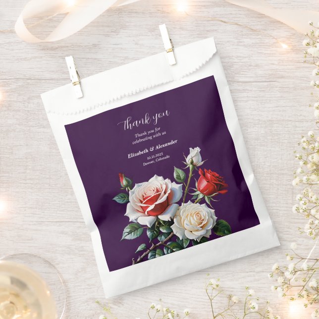 Dunkelrosa Hübsche rote Rosen Blumenhochzeit Geschenktütchen (Ausgeschnitten)