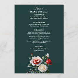 Dunkelrosa Hübsche rote Rosen Blumenhochzeit Menükarte