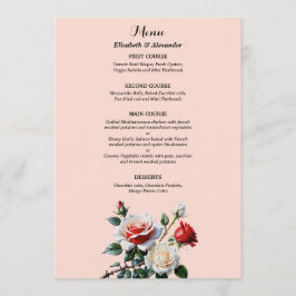 Dunkelrosa Hübsche rote Rosen Blumenhochzeit Menükarte