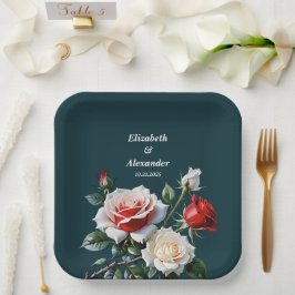 Dunkelrosa Hübsche rote Rosen Blumenhochzeit Pappteller