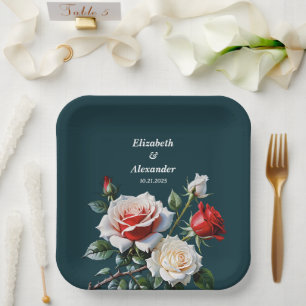 Dunkelrosa Hübsche rote Rosen Blumenhochzeit Pappteller