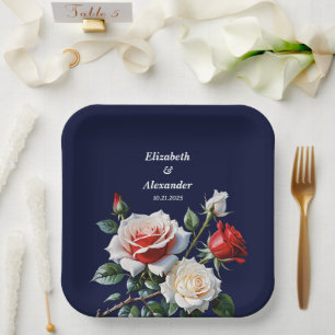 Dunkelrosa Hübsche rote Rosen Blumenhochzeit Pappteller
