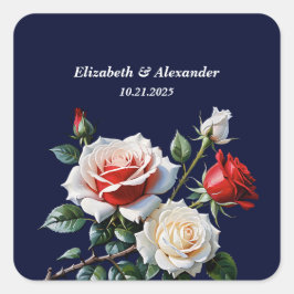 Dunkelrosa Hübsche rote Rosen Blumenhochzeit Quadratischer Aufkleber