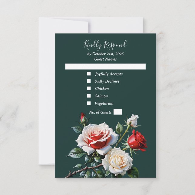 Dunkelrosa Hübsche rote Rosen Blumenhochzeit RSVP Karte (Vorderseite)