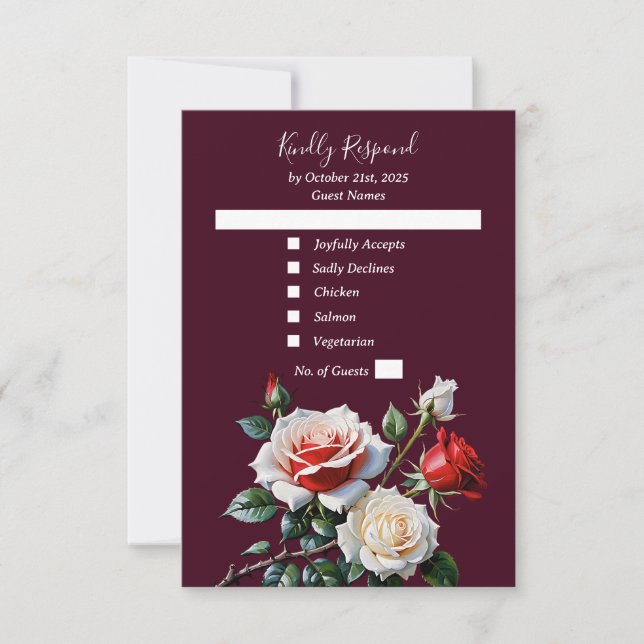Dunkelrosa Hübsche rote Rosen Blumenhochzeit RSVP Karte (Vorderseite)