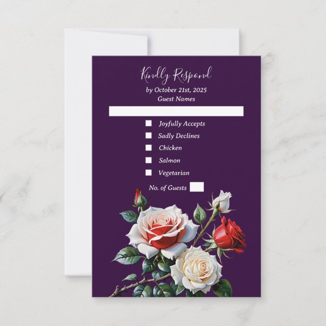 Dunkelrosa Hübsche rote Rosen Blumenhochzeit RSVP Karte (Vorderseite)