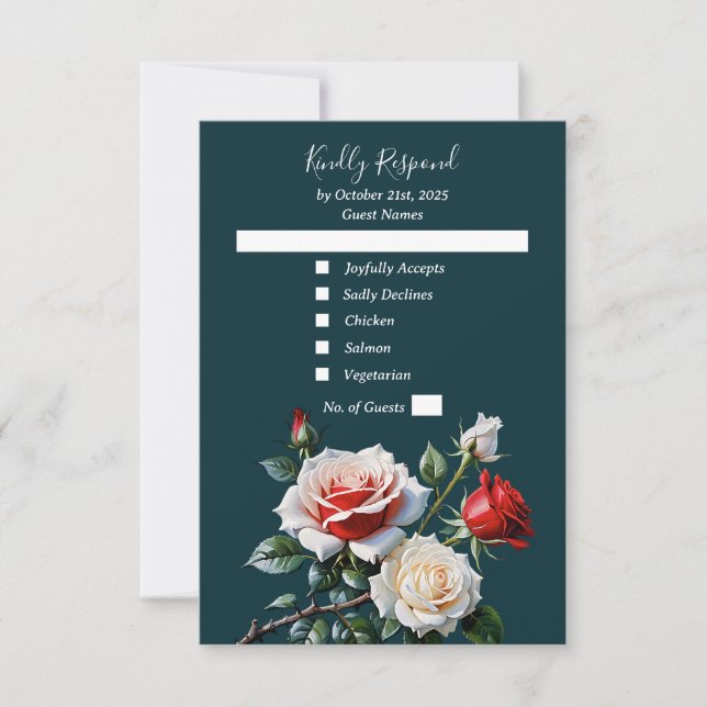 Dunkelrosa Hübsche rote Rosen Blumenhochzeit RSVP Karte (Vorderseite)