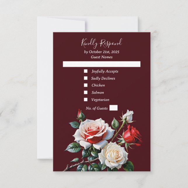 Dunkelrosa Hübsche rote Rosen Blumenhochzeit RSVP Karte (Vorderseite)
