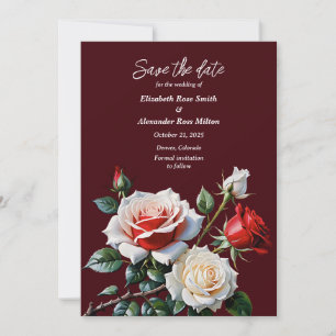 Dunkelrosa Hübsche rote Rosen Blumenhochzeit Save The Date