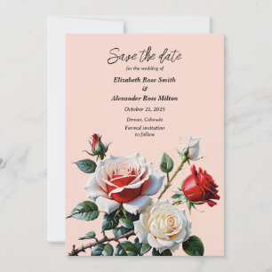 Dunkelrosa Hübsche rote Rosen Blumenhochzeit Save The Date