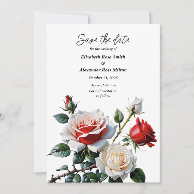 Dunkelrosa Hübsche rote Rosen Blumenhochzeit Save The Date (Vorderseite)