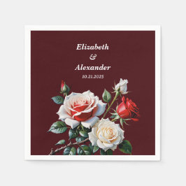 Dunkelrosa Hübsche rote Rosen Blumenhochzeit Serviette