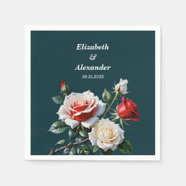 Dunkelrosa Hübsche rote Rosen Blumenhochzeit Serviette
