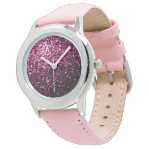 Dunkelrosa Imitate glänzen Glitzer Glitzern Armbanduhr