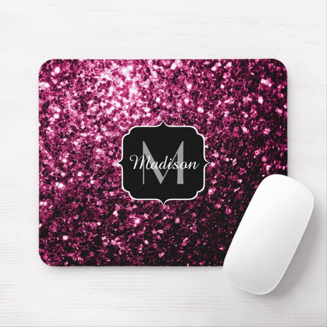 Dunkelrosa Imitate glänzen Glitzer Glitzern Monogr Mousepad (Mit Mouse)