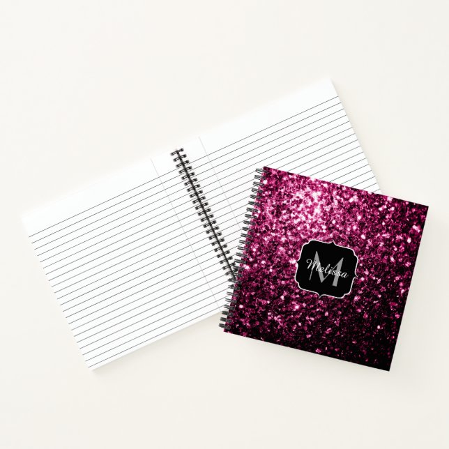 Dunkelrosa Imitate glänzen Glitzer Glitzern Monogr Notizbuch (Innenseite)