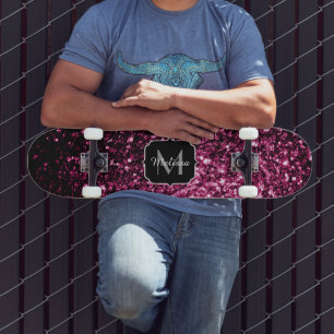 Dunkelrosa Imitate glänzen Glitzer Glitzern Monogr Skateboard