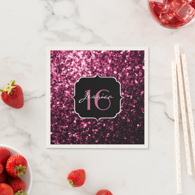 Dunkelrosa Imitate glänzen Glitzer Glitzern Sweet  Serviette (Beispiel)